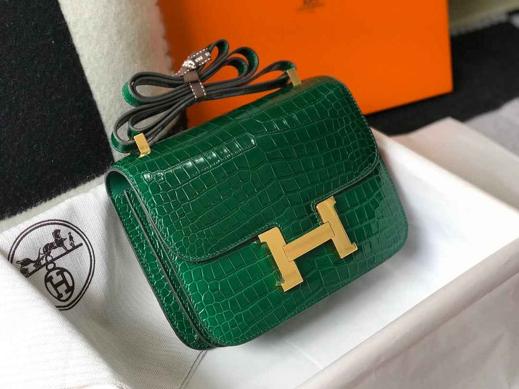 Hermes Constance Bag Green Crocodile Leather Gold H2802