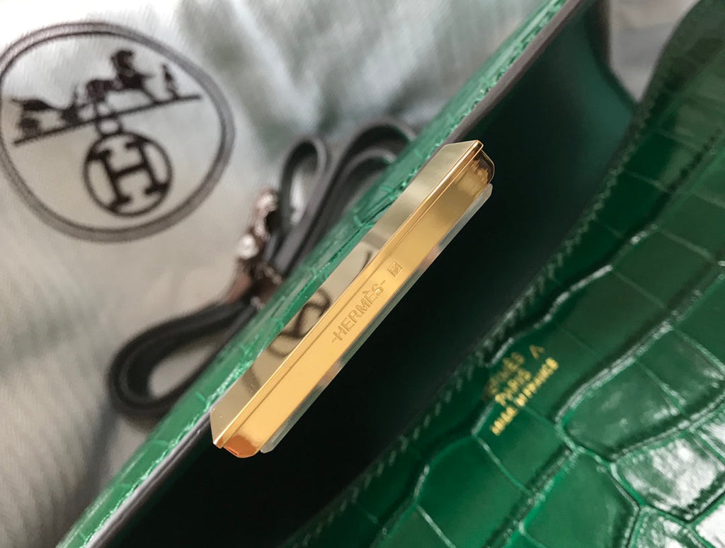 Hermes Constance Bag Green Crocodile Leather Gold H2802