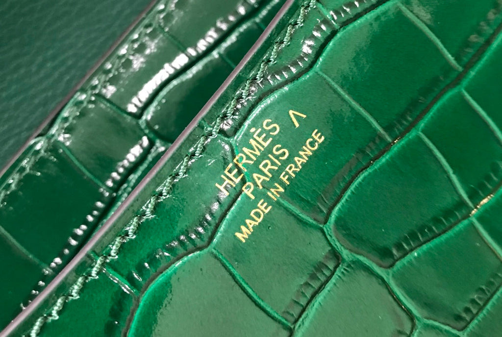Hermes Constance Bag Green Crocodile Leather Gold H2802