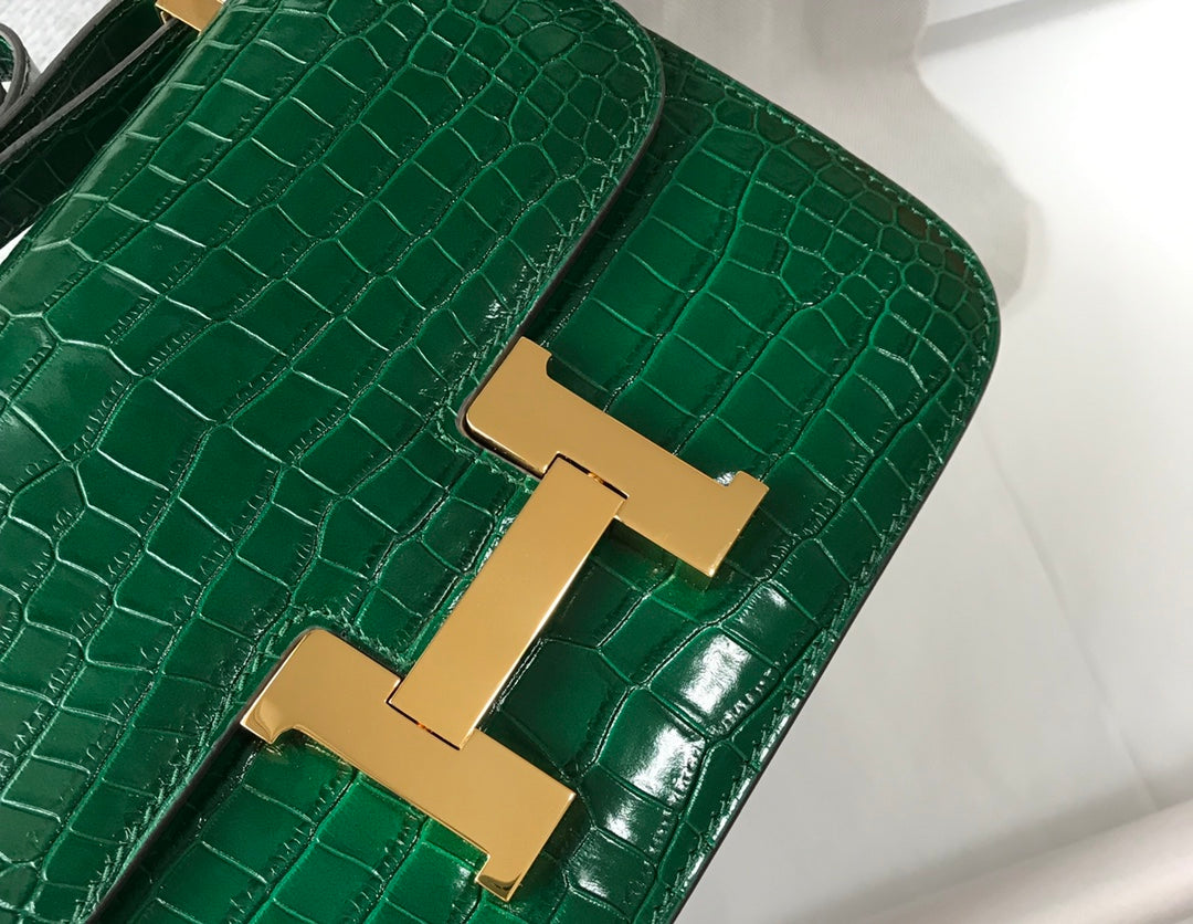 Hermes Constance Bag Green Crocodile Leather Gold H2802