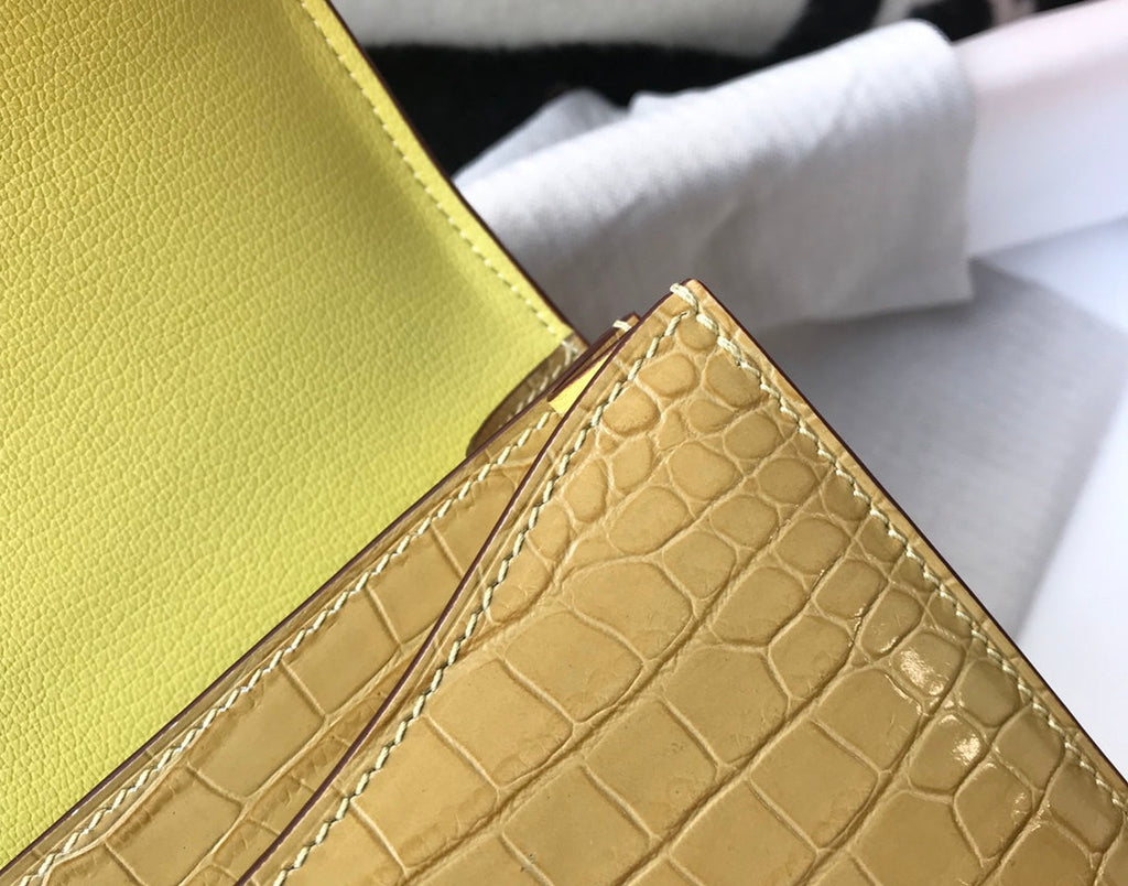Hermes Constance Bag Apricot Crocodile Leather Gold H2808