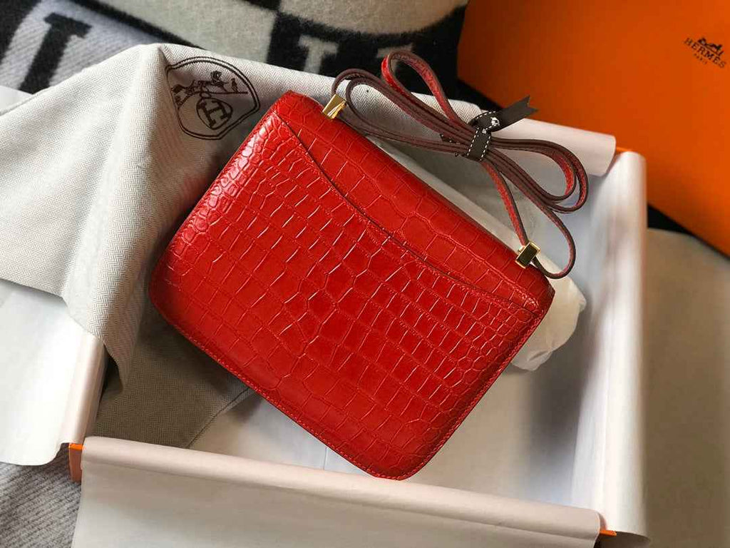 Hermes Constance Bag Red Crocodile Leather Gold H2807