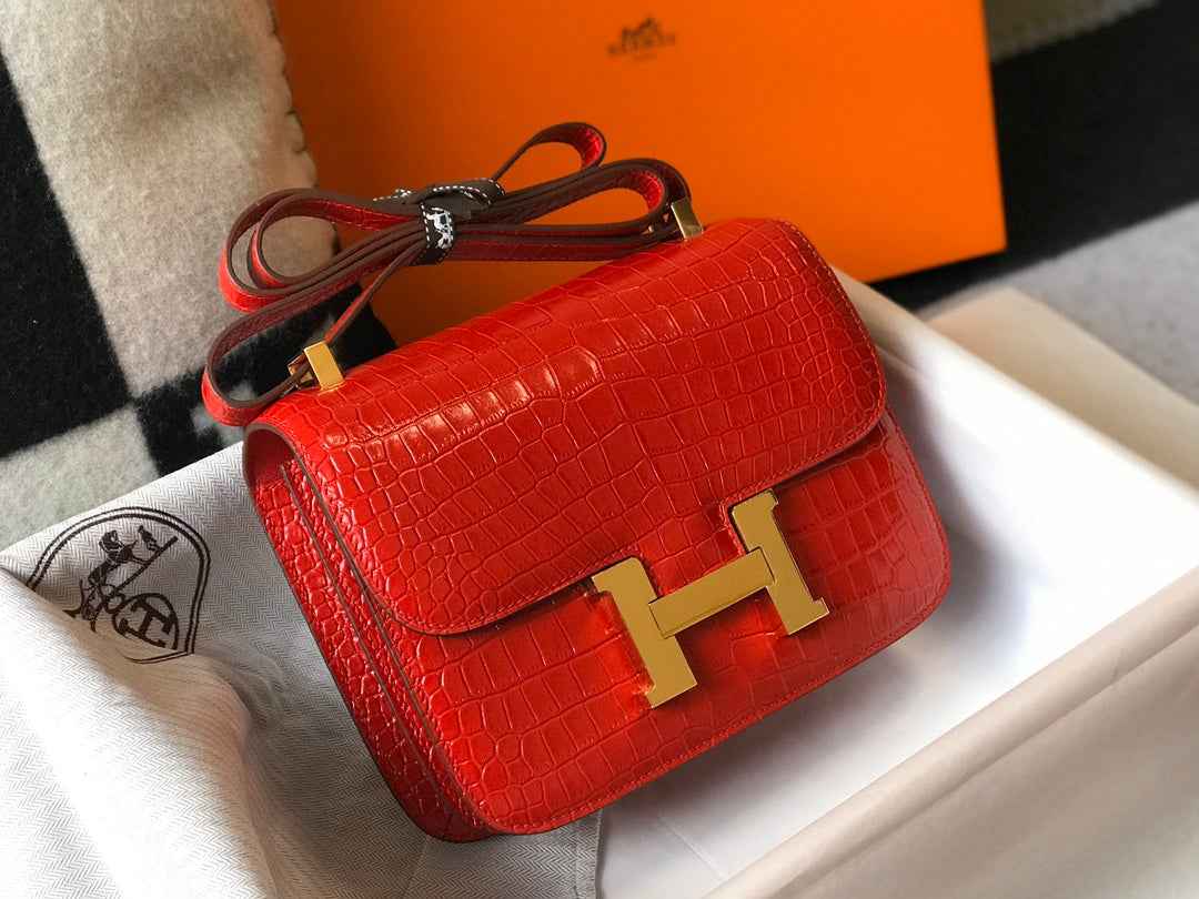 Hermes Constance Bag Red Crocodile Leather Gold H2807