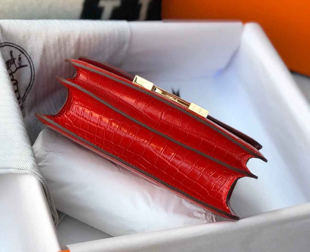 Hermes Constance Bag Red Crocodile Leather Gold H2807
