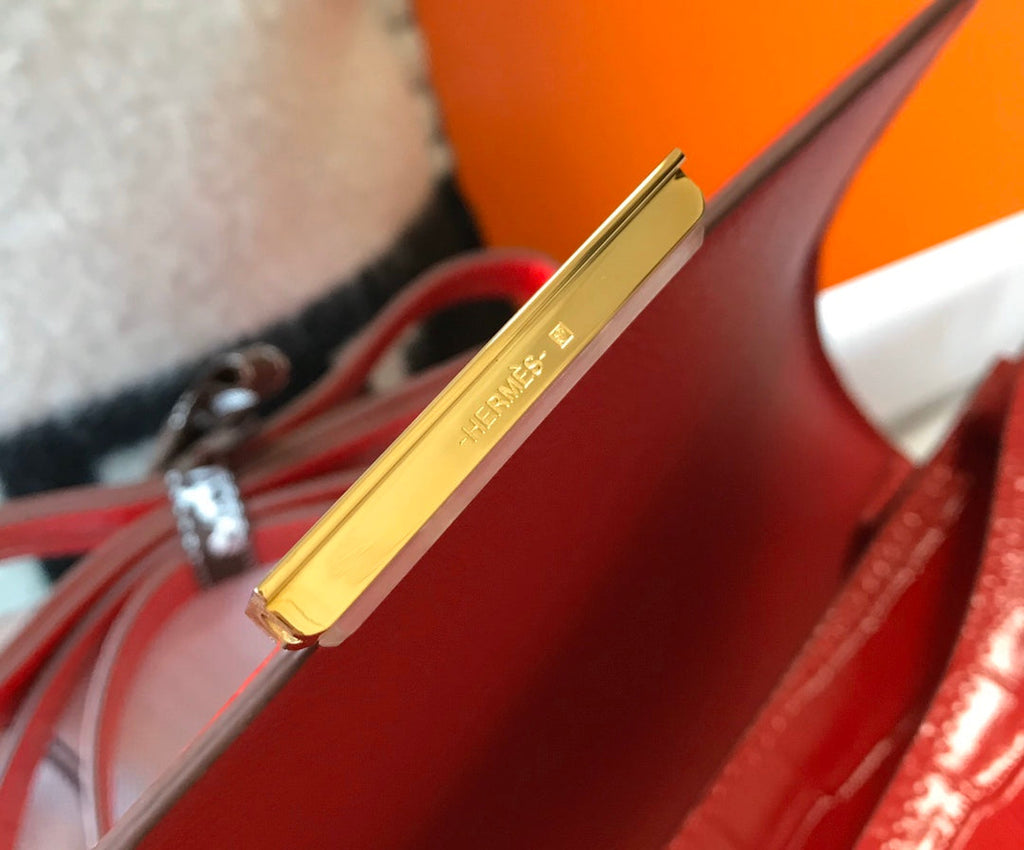Hermes Constance Bag Red Crocodile Leather Gold H2807