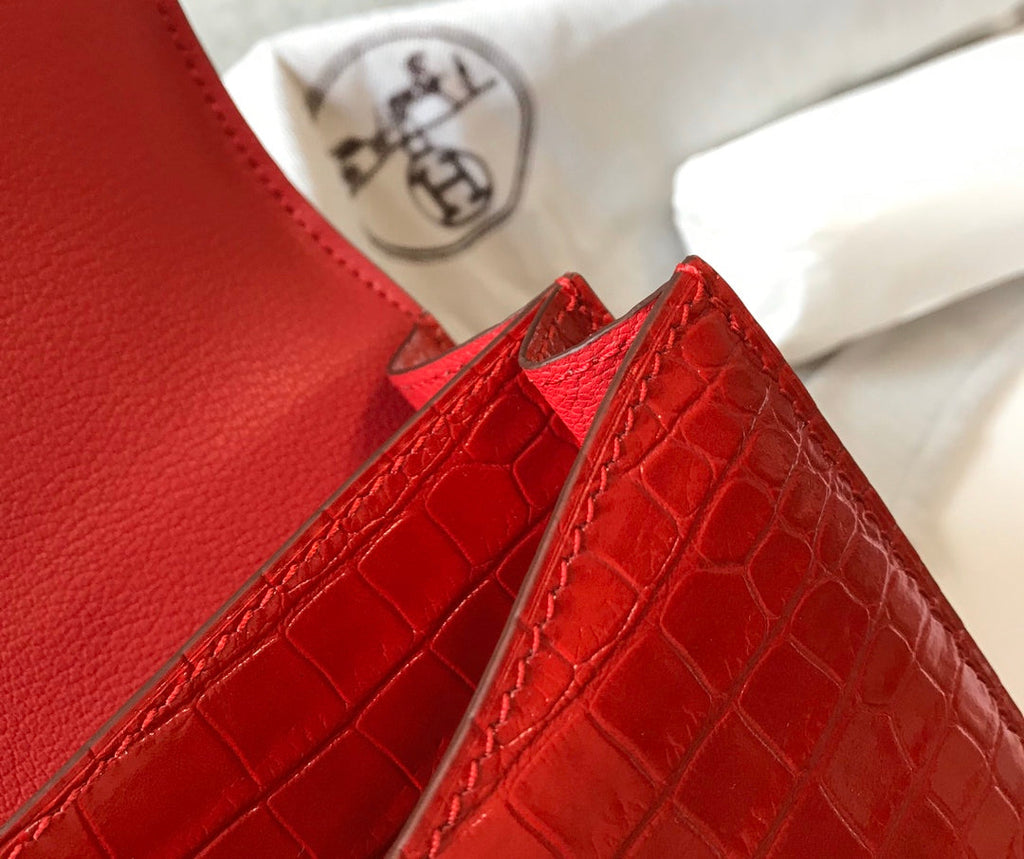 Hermes Constance Bag Red Crocodile Leather Gold H2807