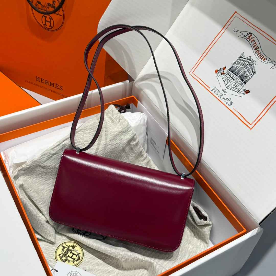 Hermes Constance Box Wine Red Leather Silver hardware H282682