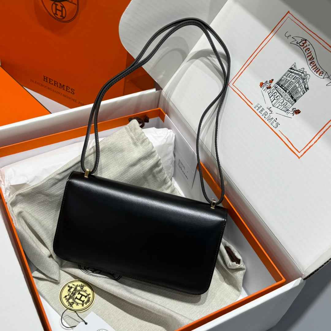 Hermes Constance Box Black Leather Gold hardware H282680