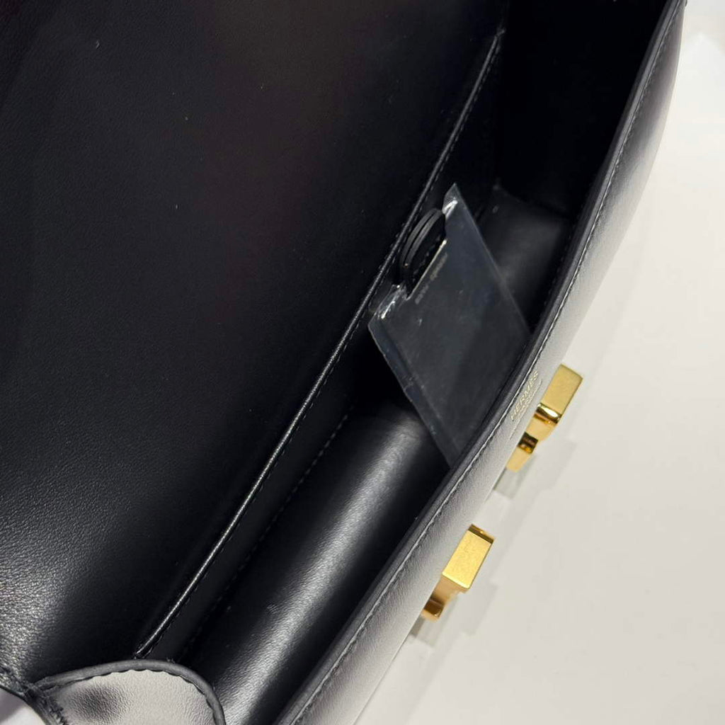 Hermes Constance Box Leather bag 24cm Black Gold H082681