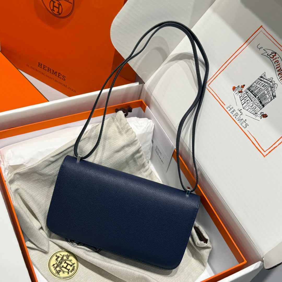 Hermes Constance Box Epsom Leather Navy Blue Silver H082690
