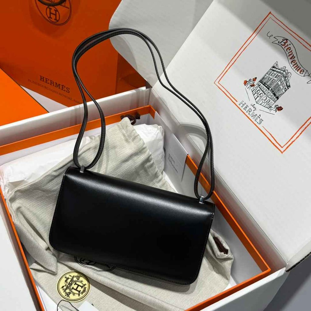 Hermes Constance Box Leather bag 24cm Black Silver H082680