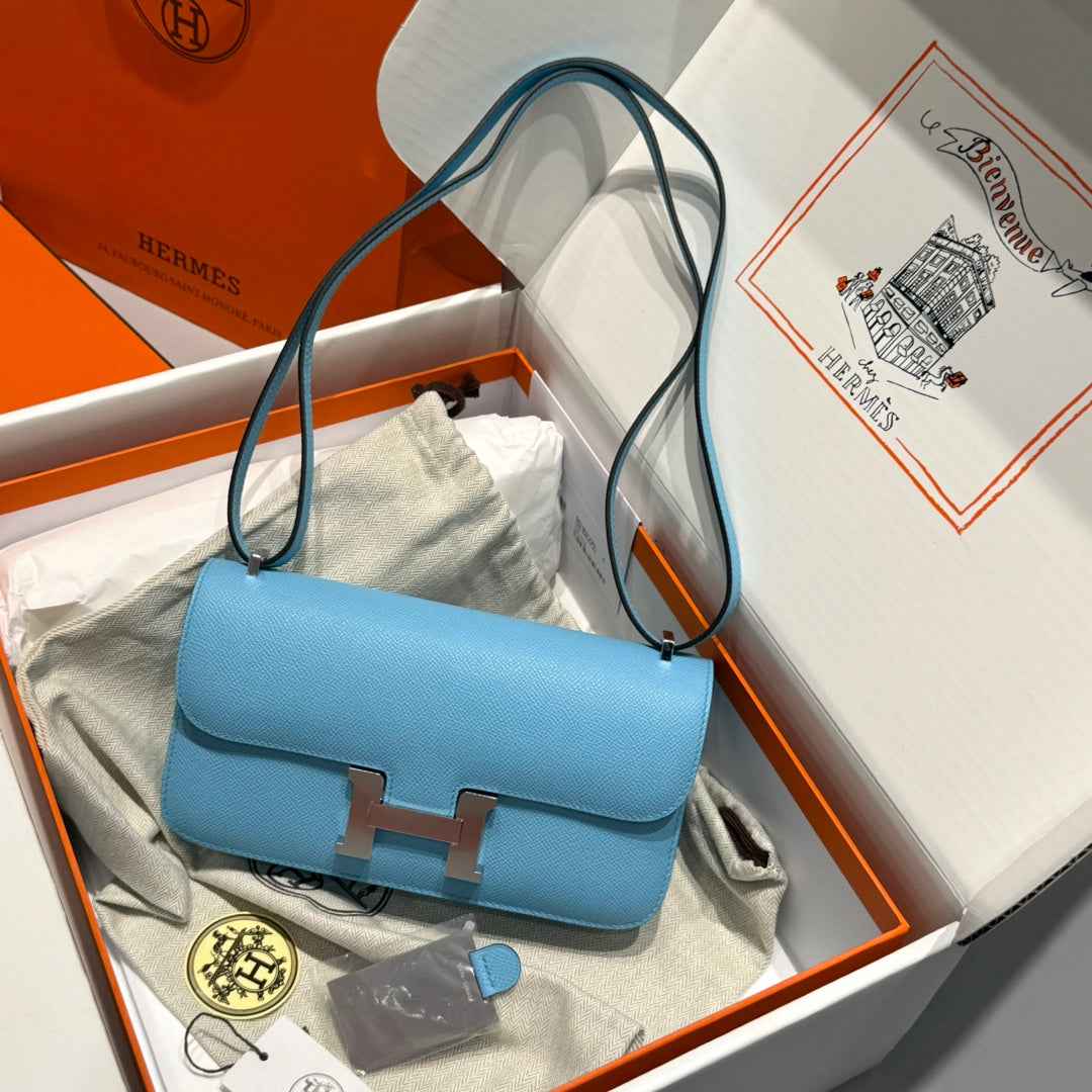 Hermes Constance Box Epsom Leather Blue Silver H082691