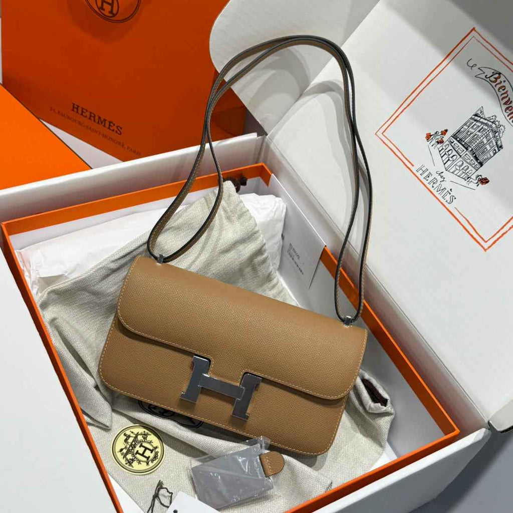 Hermes Constance Box Epsom Leather Apricot Silver H082694
