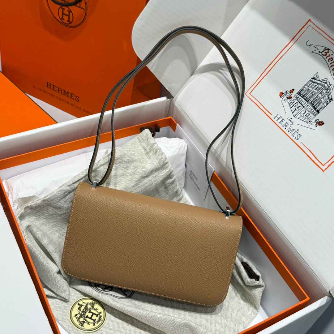 Hermes Constance Box Epsom Leather Apricot Silver H082694