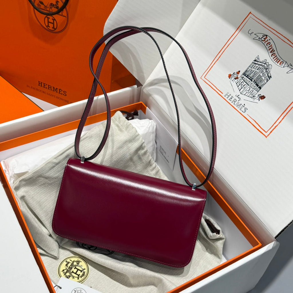 Hermes Constance Box Leather bag 24cm Red Silver H082682