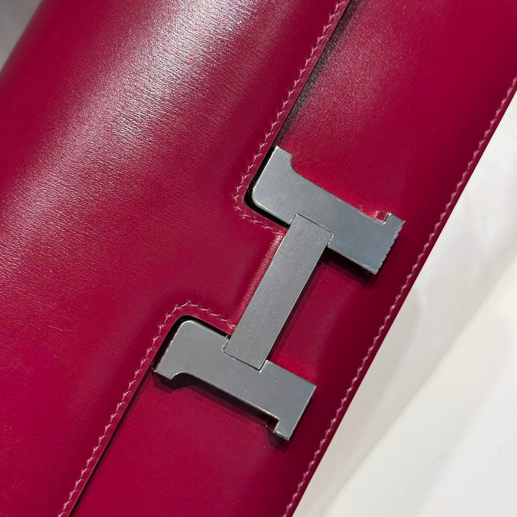 Hermes Constance Box Leather bag 24cm Red Silver H082682