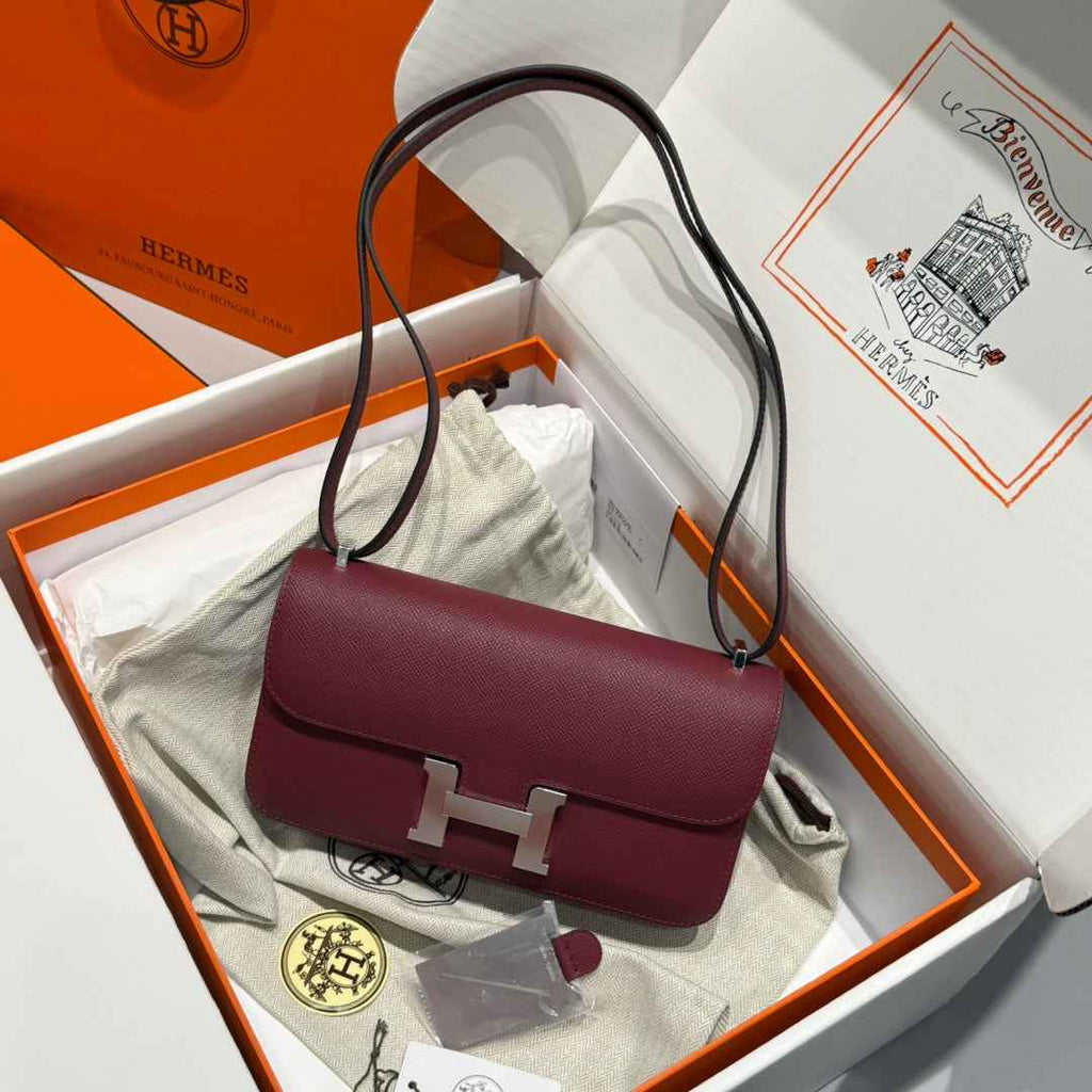 Hermes Constance Box Epsom Leather Wine Red Silver H082711