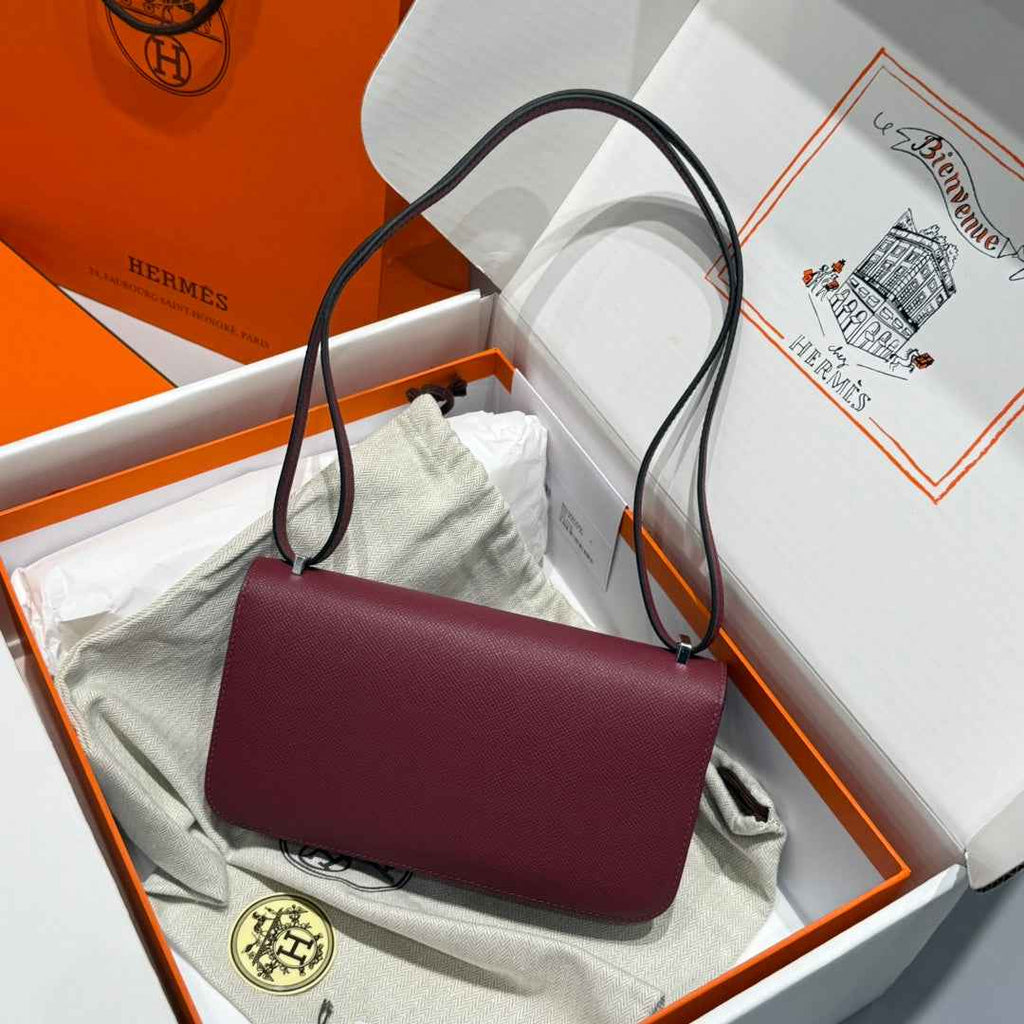 Hermes Constance Box Epsom Leather Wine Red Silver H082711