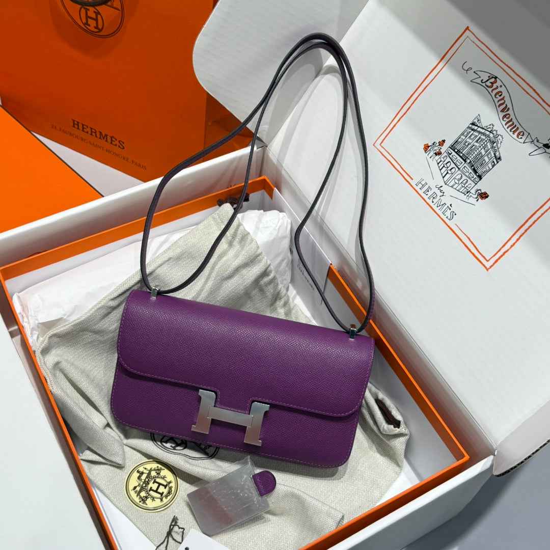 Hermes Constance Box Epsom Leather Purple Silver H082686