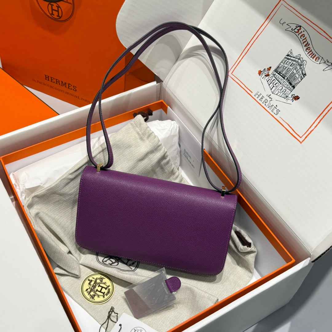 Hermes Constance Box Epsom Leather Purple Gold H082685