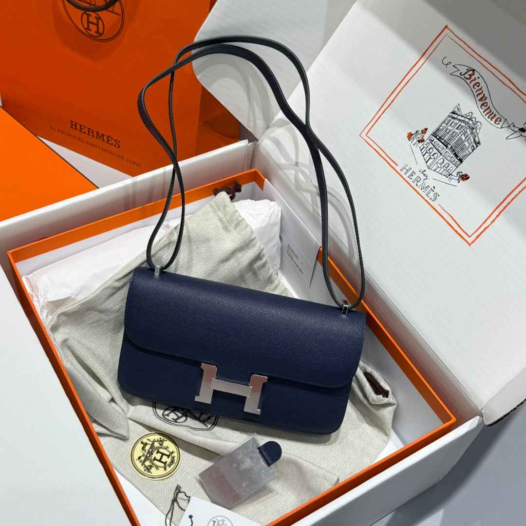 Hermes Constance Box Epsom Leather Navy Blue Silver H082690