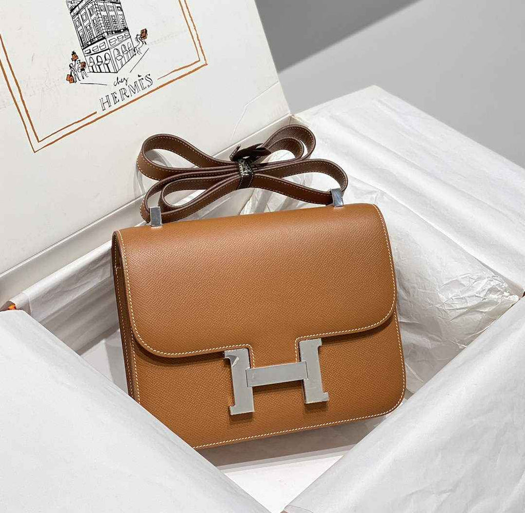 Hermes Constance 23 Box Epsom Leather Brown Silver H082811