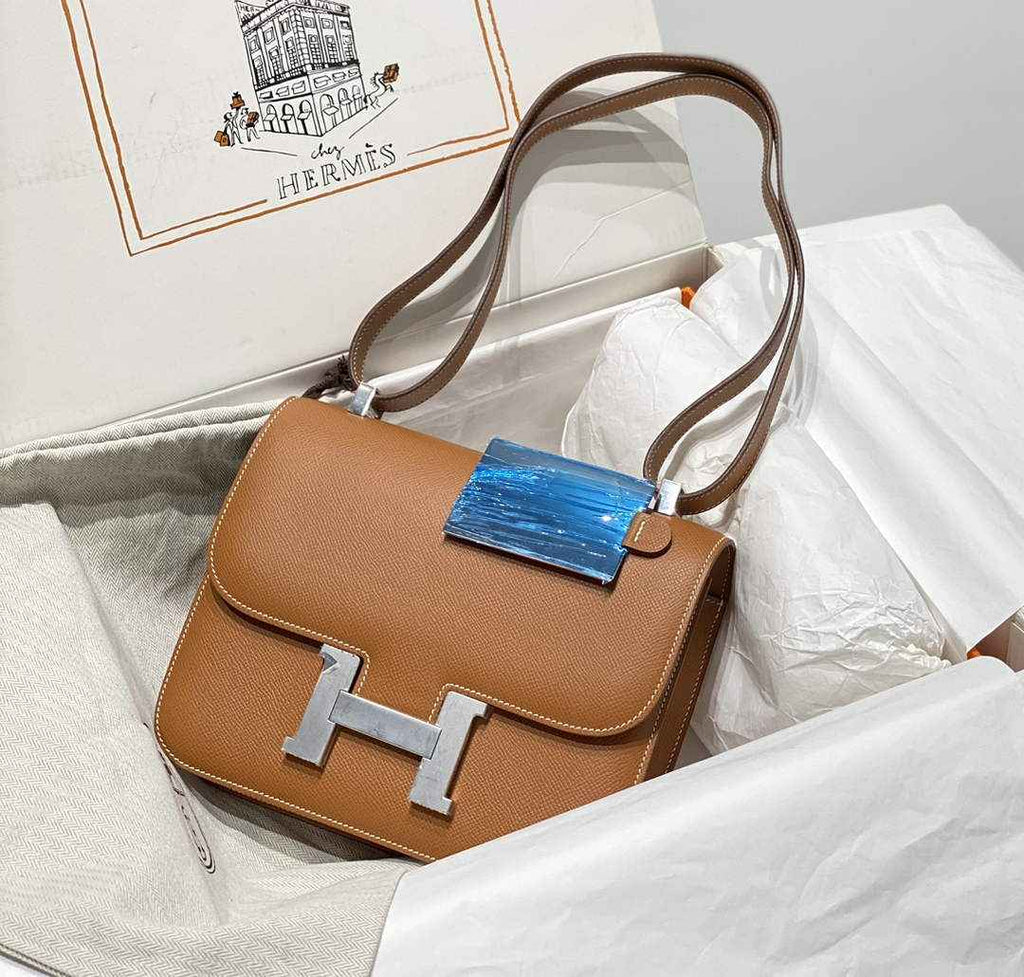 Hermes Constance 23 Box Epsom Leather Brown Silver H082811