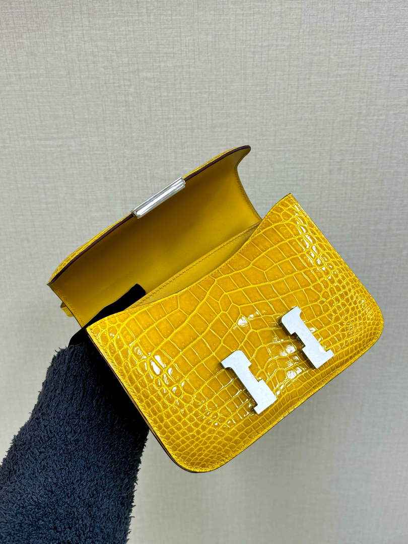 Hermes Constance Crocodile Leather Yellow Silver H282265