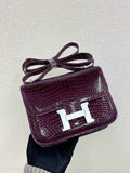 Hermes Constance Crocodile Leather Dark Purple Silver H282270