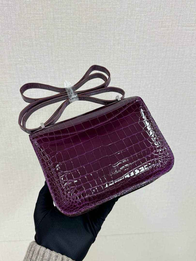Hermes Constance Crocodile Leather Dark Purple Silver H282270