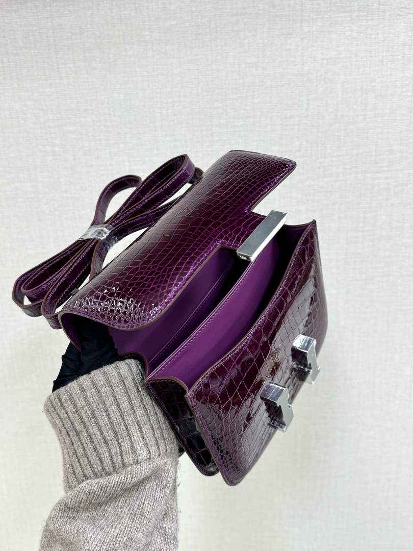 Hermes Constance Crocodile Leather Dark Purple Silver H282270