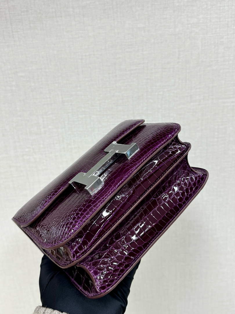 Hermes Constance Crocodile Leather Dark Purple Silver H282270