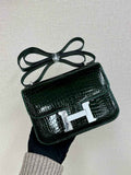 Hermes Constance Crocodile Leather Green Silver H282266