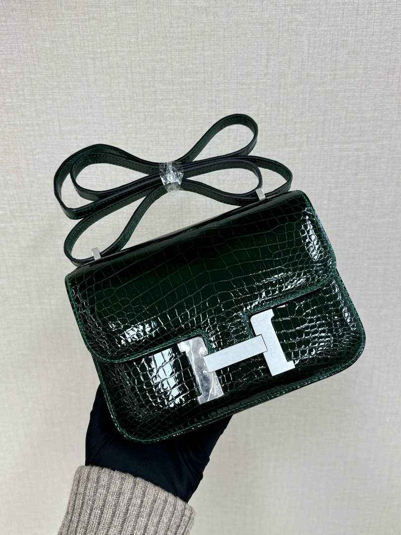 Hermes Constance Crocodile Leather Green Silver H282266