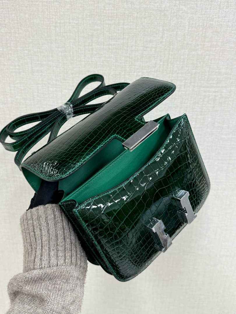 Hermes Constance Crocodile Leather Green Silver H282266