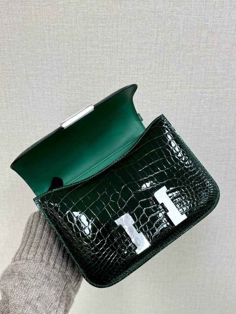 Hermes Constance Crocodile Leather Green Silver H282266
