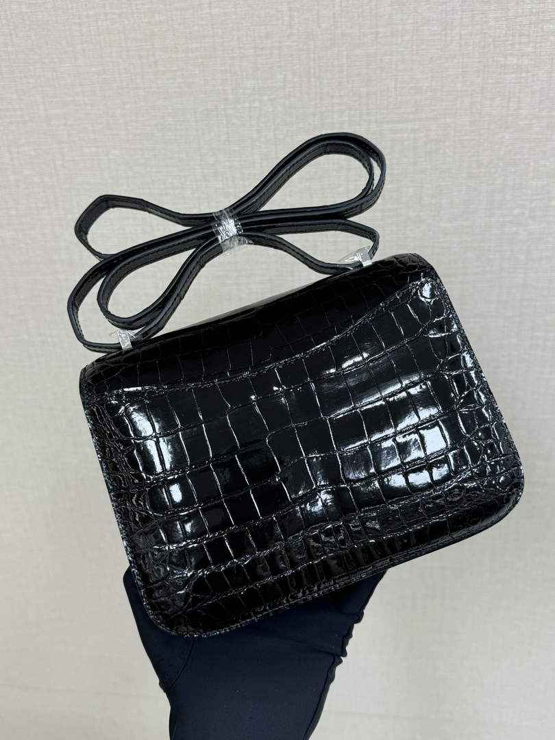 Hermes Constance Crocodile Leather Black Silver H282260