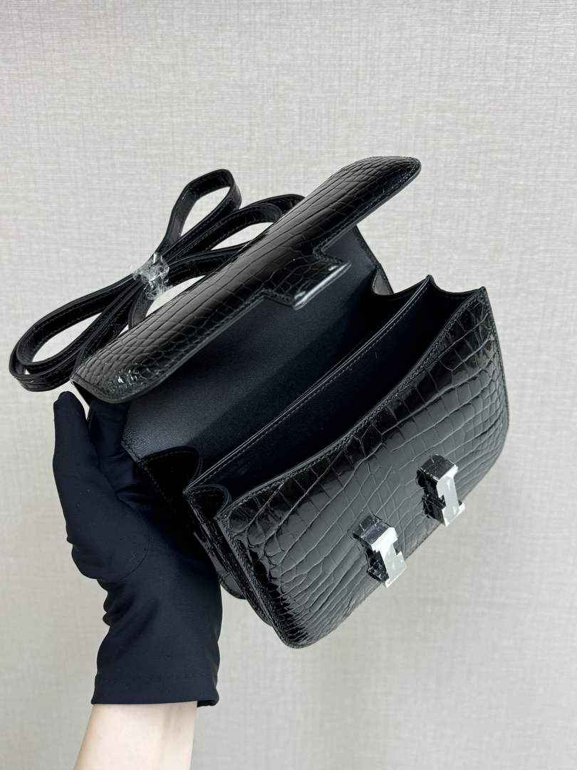 Hermes Constance Crocodile Leather Black Silver H282260