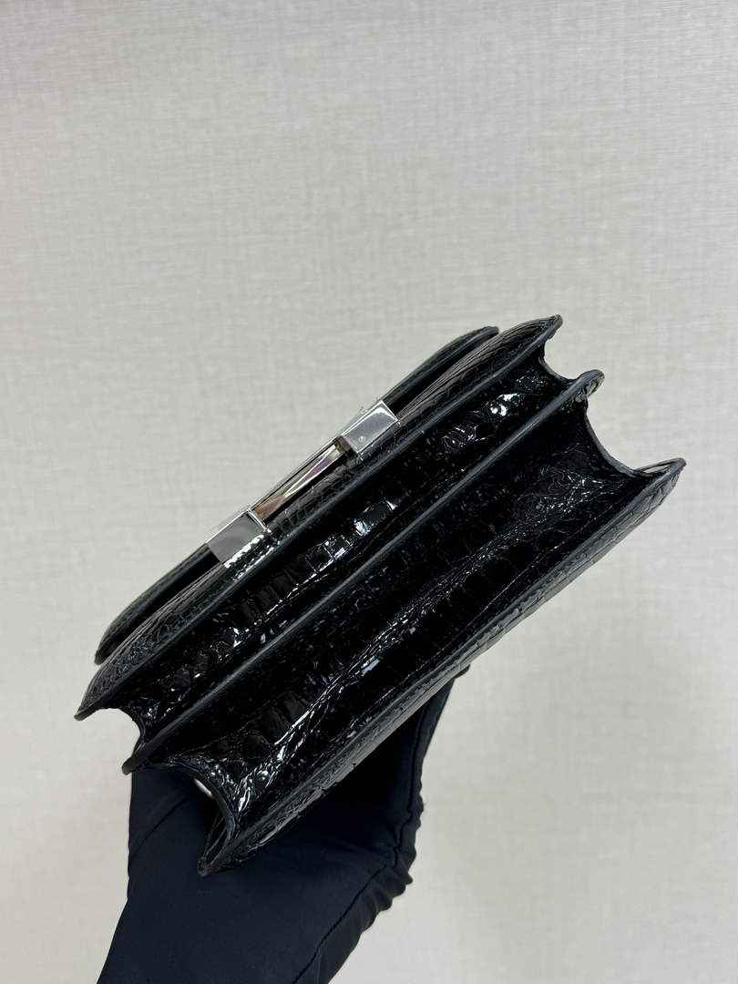 Hermes Constance Crocodile Leather Black Silver H282260