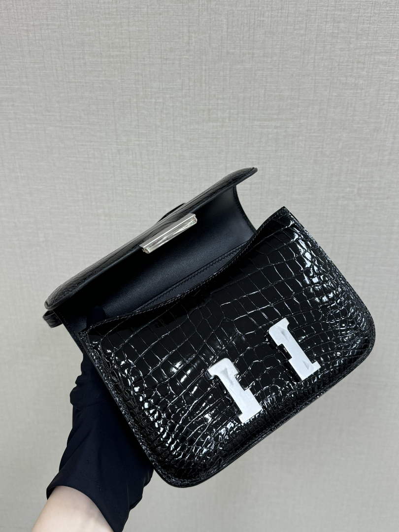 Hermes Constance Crocodile Leather Black Silver H282260
