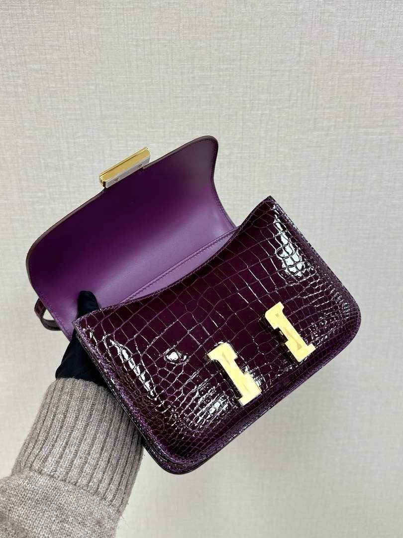 Hermes Constance Crocodile Leather Dark Purple Gold H282271