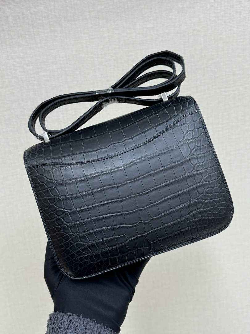 Hermes Constance Crocodile Leather Bag Black Silver H282276