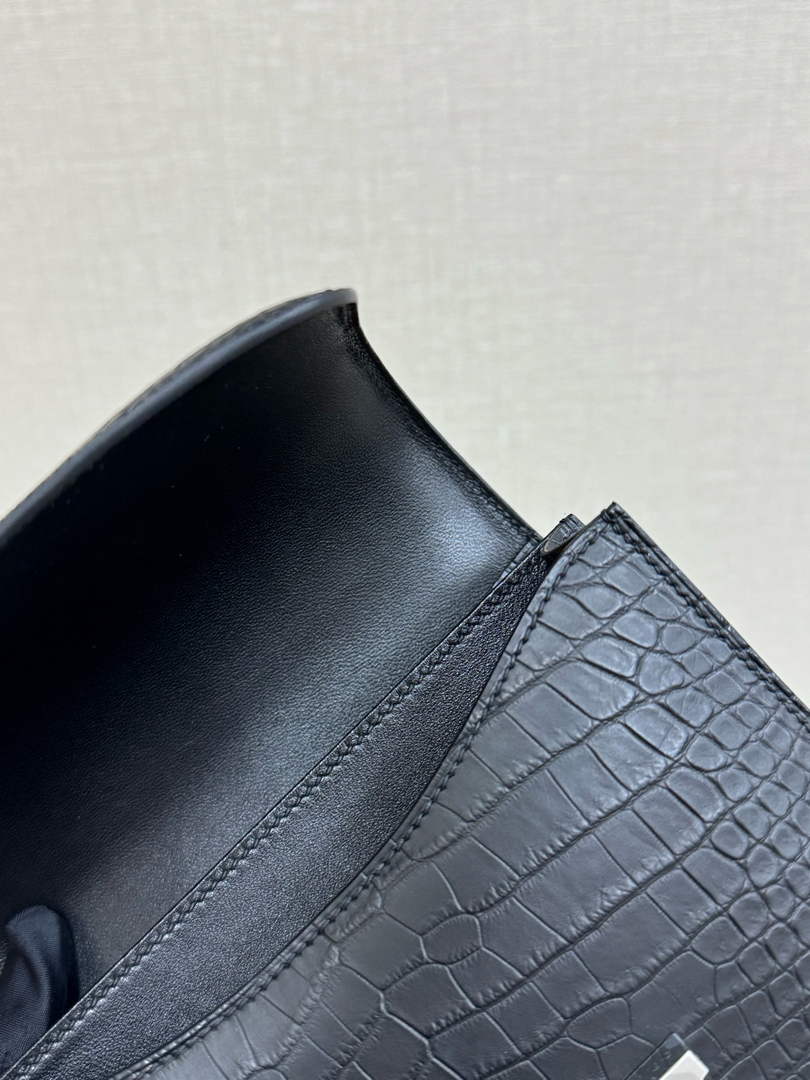 Hermes Constance Crocodile Leather Bag Black Silver H282276