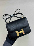 Hermes Constance Crocodile Leather Bag Black Gold H282275
