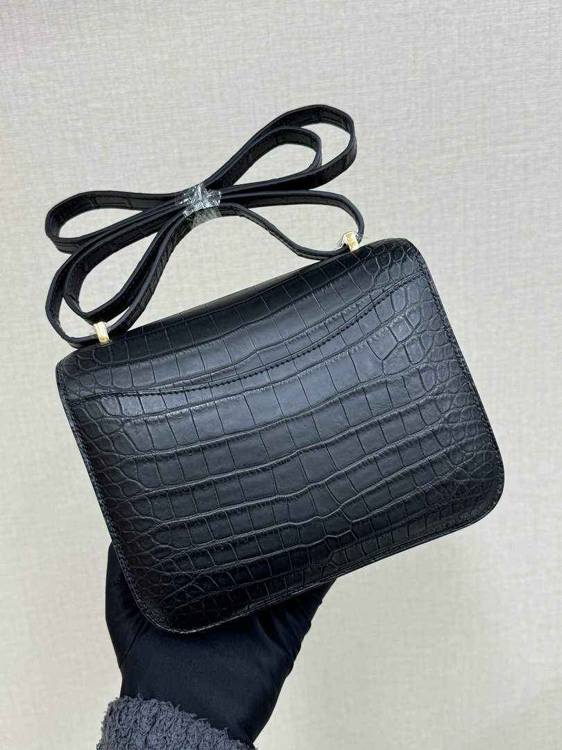 Hermes Constance Crocodile Leather Bag Black Gold H282275