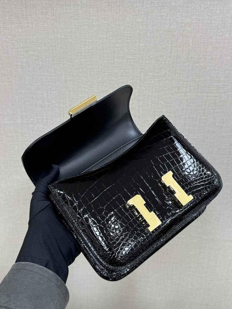 Hermes Constance Crocodile Leather Black Gold H282261