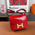 Hermes Constance Crocodile Leather Bag Red Gold H282281