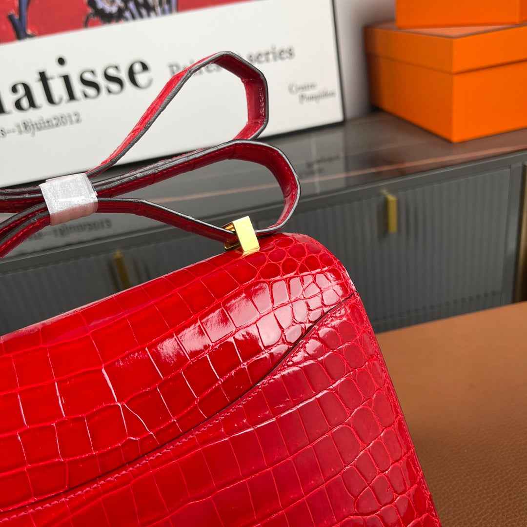 Hermes Constance Crocodile Leather Bag Red Gold H282281