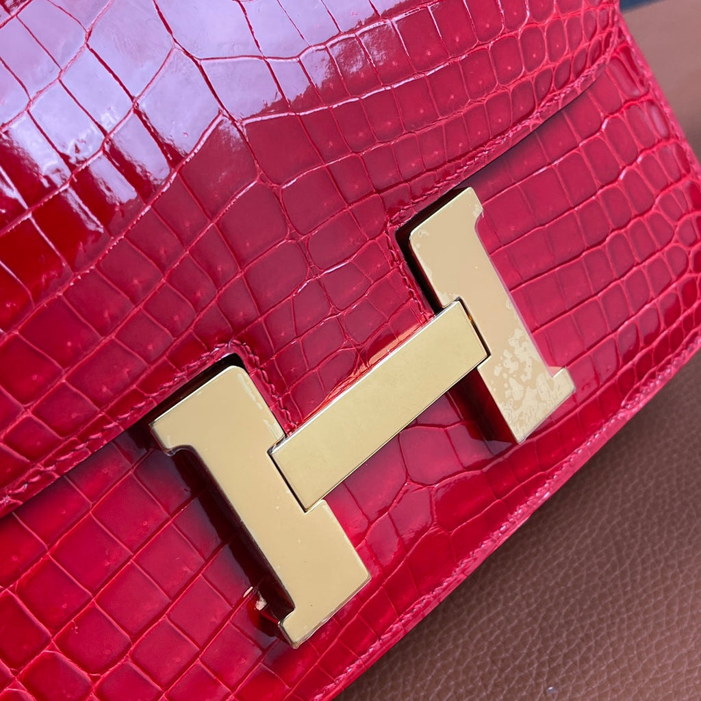 Hermes Constance Crocodile Leather Bag Red Gold H282281