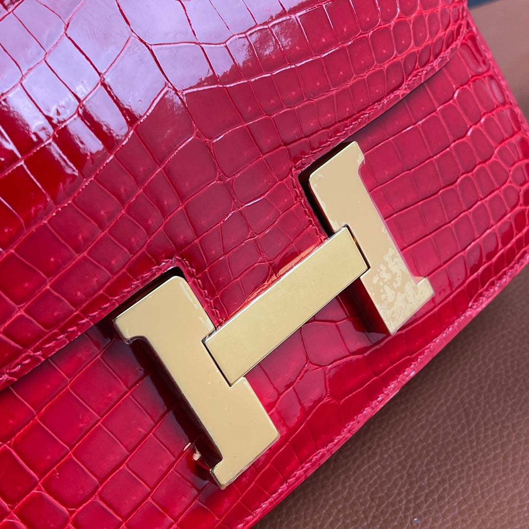 Hermes Constance Crocodile Leather Bag Red Gold H282281